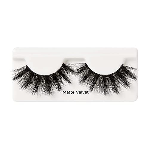 KISS Lash Couture False Eyelashes, Matte Black Faux Mink Collection, 3D Volume Lash, Soft & Matte Finish, Style 'Matte Velvet', 1 Pair Fake Eyelashes