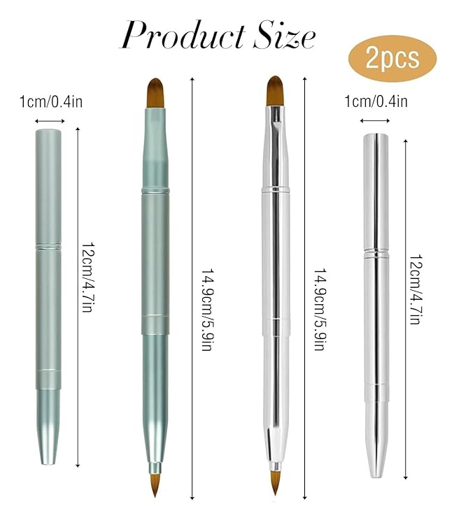 Pack of 2 Lip Brush for Lipstick, Retractable Lip Brushes, Lipstick Liner Brush Retractable with Cap, Dual-ended Foundation Makeup Brush Tool For Women (Silver and Green)
