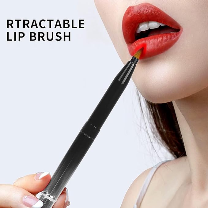 Pack of 2 Lip Brush for Lipstick, Retractable Lip Brushes, Lipstick Liner Brush Retractable with Cap, Dual-ended Foundation Makeup Brush Tool For Women (Silver and Green)