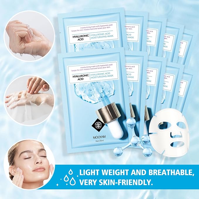 Face Sheet Mask Skincare for Women, Hyaluronic Acid Face Masks Sheets Skincare, Hydrating Sheets Facial Mask Moisturizing Face Mask for Women Skin Care Face Masks, Facial Sheet Masks15 Packs