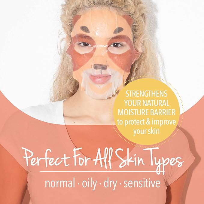 masque BAR Pretty Animalz Facial Sheet Masks, Fun & Unique Skincare Face Mask with Animal Character Prints, Hydrating & Soothing Korean Facial Mask, Nourishing & Exfoliating Skin Care, Pack of 12