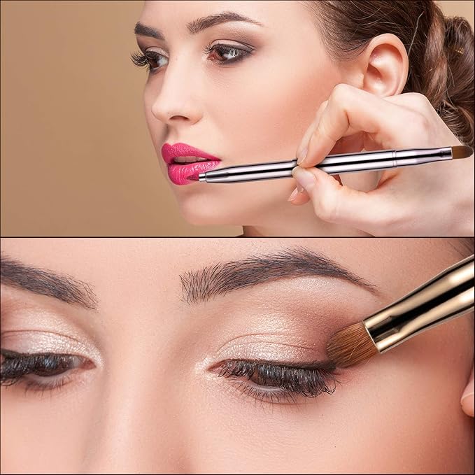 Pack of 2 Lip Brush for Lipstick, Retractable Lip Brushes, Lipstick Liner Brush Retractable with Cap, Dual-ended Foundation Makeup Brush Tool For Women (Silver and Green)