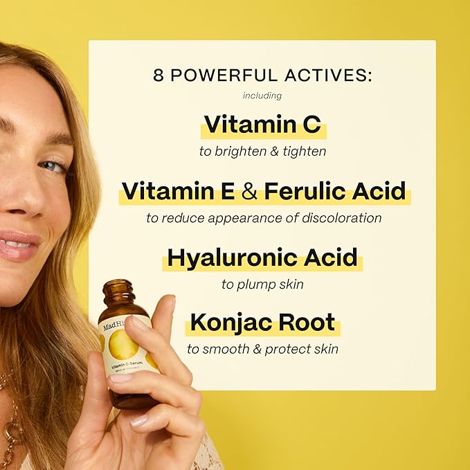 Mad Hippie Vitamin C Serum – Brightening Serum with Hyaluronic Acid, Ferulic Acid, Vitamin E, 1.02 Oz