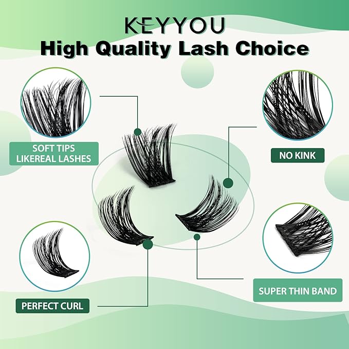 Lash Clusters 96pcs Individual Lashes Y02 D Curl 10mm Eyelash Clusters KEYYOU Volume Wispy Lash Extension Soft&Comfortable Easy DIY at Home(Y02,D-10mm)