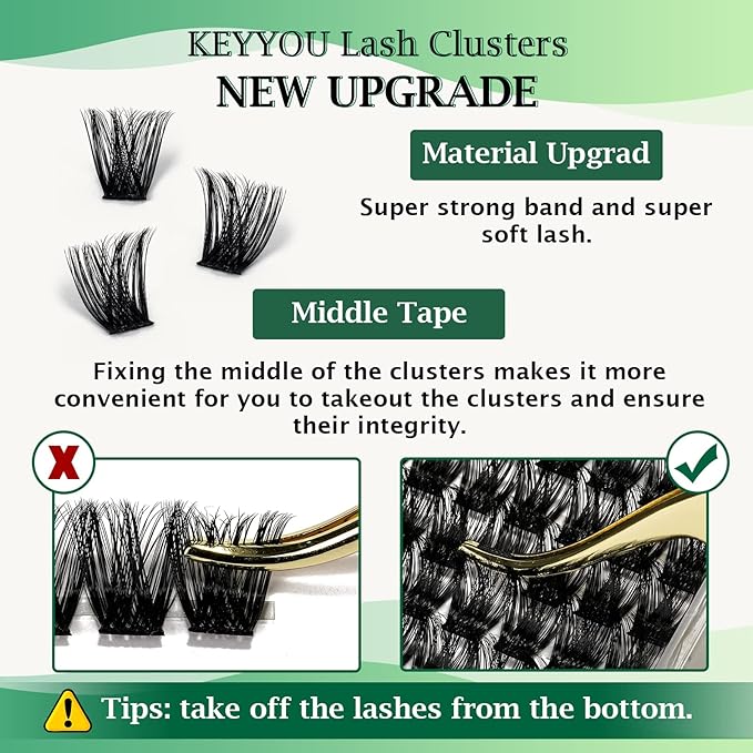 Lash Clusters 96pcs Individual Lashes Y02 D Curl 10mm Eyelash Clusters KEYYOU Volume Wispy Lash Extension Soft&Comfortable Easy DIY at Home(Y02,D-10mm)