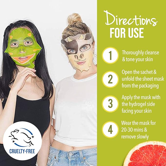 masque BAR Pretty Animalz Facial Sheet Masks, Fun & Unique Skincare Face Mask with Animal Character Prints, Hydrating & Soothing Korean Facial Mask, Nourishing & Exfoliating Skin Care, Pack of 12