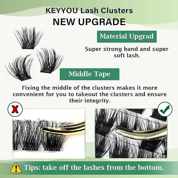 Lash Clusters 96pcs Individual Lashes Y22 D Curl 12mm Eyelash Clusters KEYYOU Volume Wispy Lash Extension Soft&Comfortable Easy DIY at Home(Y22,D-12mm)