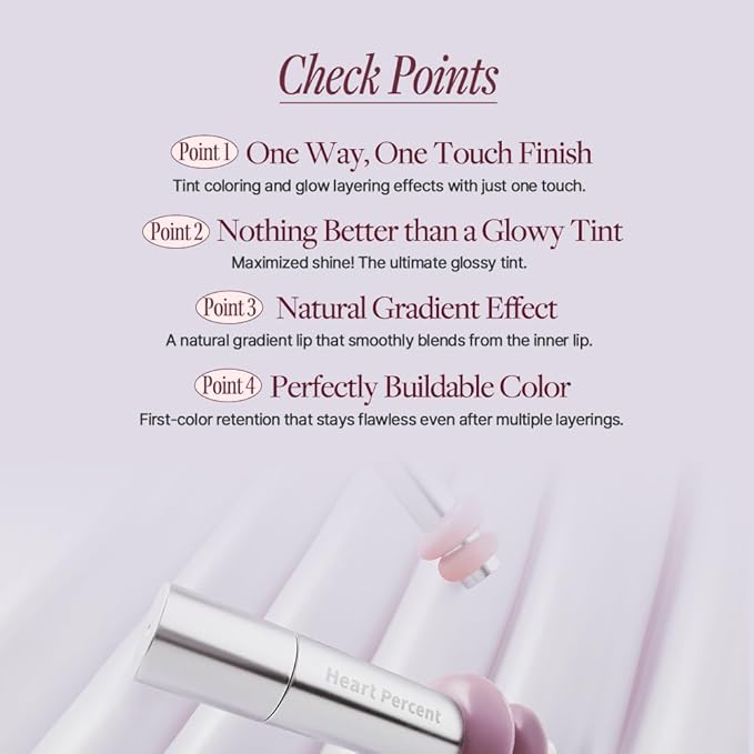 Heart Percent Dote On Mood One Way Glowy Tint, Glass-like High Shine Glossy Finish w/Long-Lasting Luminous Color Lip Stain for Glowy Look, #05. Rosy Bomb