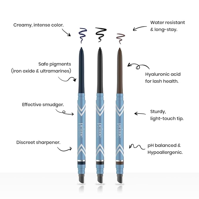 PrimeEyes Glide Eyeliner for Mature Women – Waterproof, Long-Stay and Mess-Proof – Gel Creme Texture, Discreet Sharpener and Effective Smudger (Mocha Shimmer)