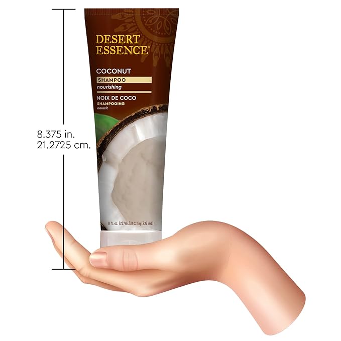 Desert Essence Coconut Shampoo, 8 fl oz - Gluten Free, Vegan, Paraben Free - Nourishing for Dry Hair with Coconut Oil, Shea Butter, & Hemp Oil - Mousturizes & Smooths Frizz 8 fl oz.