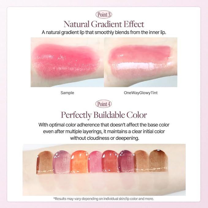 Heart Percent Dote On Mood One Way Glowy Tint, Glass-like High Shine Glossy Finish w/Long-Lasting Luminous Color Lip Stain for Glowy Look, #05. Rosy Bomb