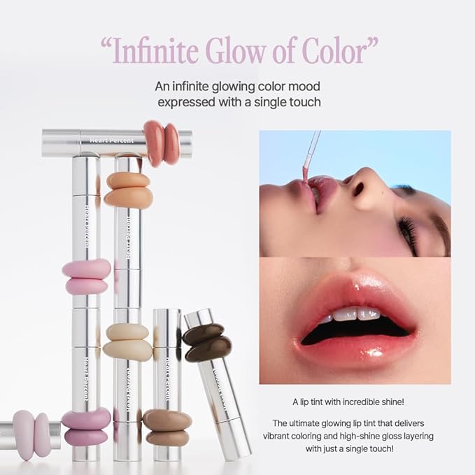 Heart Percent Dote On Mood One Way Glowy Tint, Glass-like High Shine Glossy Finish w/Long-Lasting Luminous Color Lip Stain for Glowy Look, #05. Rosy Bomb