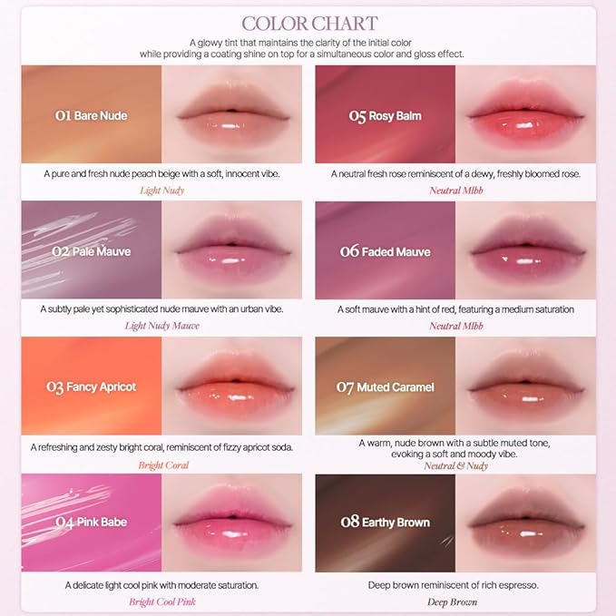 Heart Percent Dote On Mood One Way Glowy Tint, Glass-like High Shine Glossy Finish w/Long-Lasting Luminous Color Lip Stain for Glowy Look, #05. Rosy Bomb