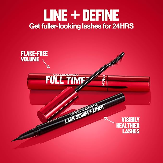REVLON ColorStay Lash Serum + Liner, Waterproof Eyeliner, Healthier Looking Eyelashes, Smudge-Resistant Flexible Brush Tip, 001 Blackest Black