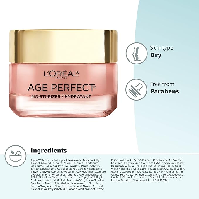 L'Oreal Paris Age Perfect Rosy Tone Anti-Sagging Face Moisturizer, Renew & Revive Healthy Tone, 1.7 oz (Packaging May Vary)