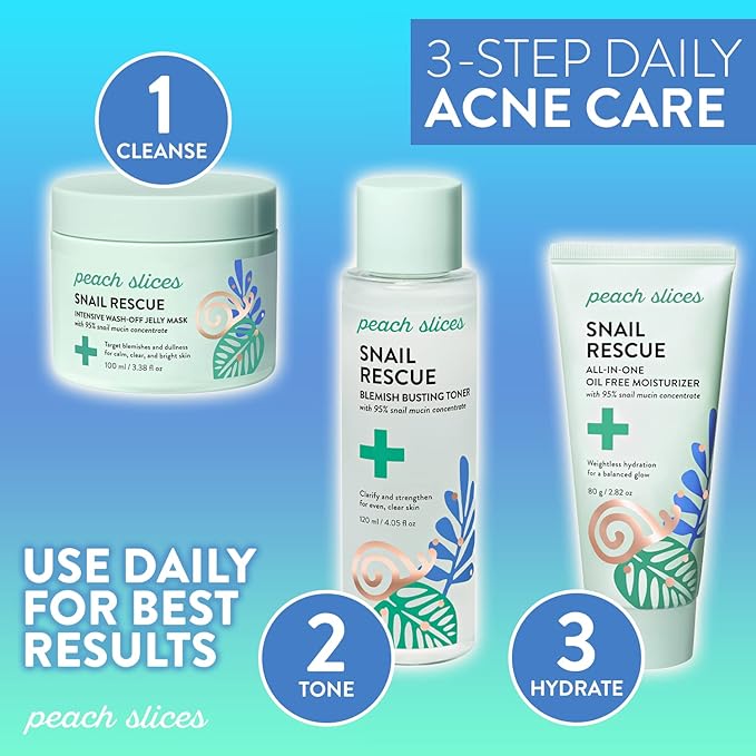 Peach Slices | Snail Rescue Blemish Busting Toner | 95% Snail Mucin | Pore Cleaner | Hydrates & Balances | Korean Skin Care | CICA | Hyaluronic Acid | Non-Comedogenic | Cruelty-Free | 4.05 oz