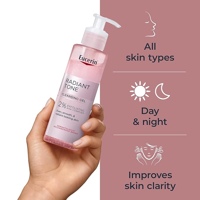 Eucerin Radiant Tone Cleansing Gel with AHA Complex, Face Cleanser Improves Skin Clarity and Boosts Radiance for All Skin Types, 6.8 Fl Oz Bottle