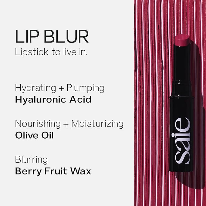 Saie Lip Blur Soft Matte Lipstick - Long Lasting Lipstick with Hydrating, Buildable Coverage - Enriched with Hyaluronic Acid + Softening Jojoba to Nourish Lips - Surreal (0.07 oz)