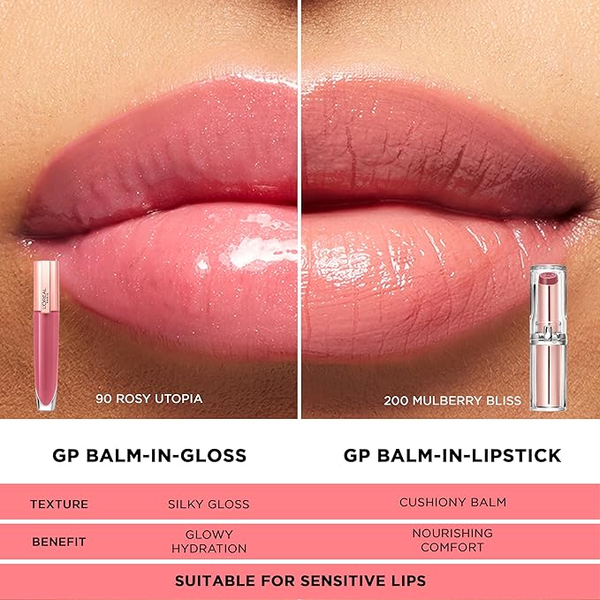 L'Oreal Paris Glow Paradise Hydrating Tinted Lip Balm-in-Gloss with Pomegranate Extract & Hyaluronic Acid, Ultra-Gentle, Non-Sticky Formula, Porcelain Petal, 0.23 fl oz