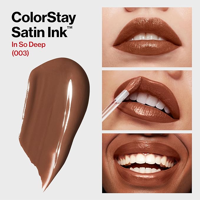 Revlon ColorStay Satin Ink Liquid Lipstick, Longwear Rich Lip Colors, Formulated with Black Currant Seed Oil, 003 In So Deep, 0.17 fl oz