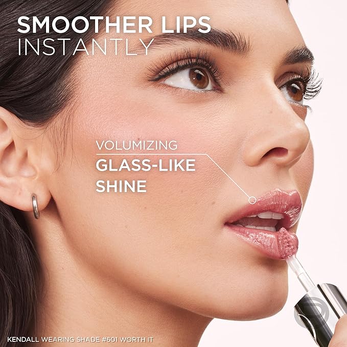 L'Oreal Paris Plump Ambition Hyaluron Lip Oil, 24 HR Lip Gloss with Hyaluronic Acid, Volumizing Formula with Glass-Like Shine, Nude Macaron 650, 0.16 Fl Oz
