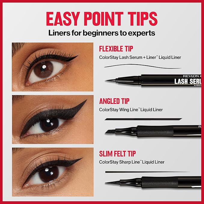 REVLON ColorStay Lash Serum + Liner, Waterproof Eyeliner, Healthier Looking Eyelashes, Smudge-Resistant Flexible Brush Tip, 001 Blackest Black