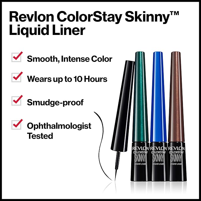 Revlon Skinny Liquid Eyeliner, ColorStay Eye Makeup, Waterproof, Smudge-proof, Longwearing with Ultra-Fine Tip, Mahogany Flame, 0.08 oz