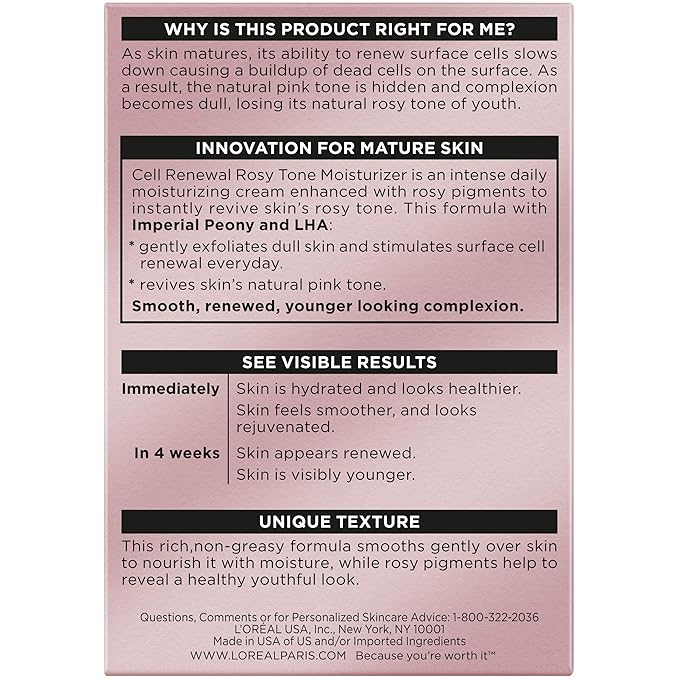 L'Oreal Paris Age Perfect Rosy Tone Anti-Sagging Face Moisturizer, Renew & Revive Healthy Tone, 1.7 oz (Packaging May Vary)